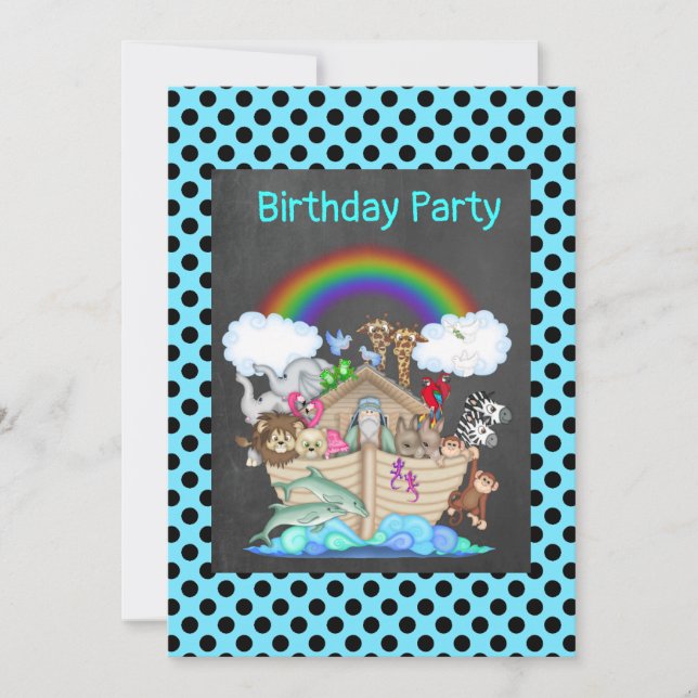 Invitación Fiesta de animales del zoológico Blue SPOT NOAHS A (Anverso)