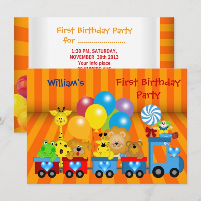 Invitación Fiesta de Animales del Zoológico de Trenes de Boy  (Anverso / Reverso)