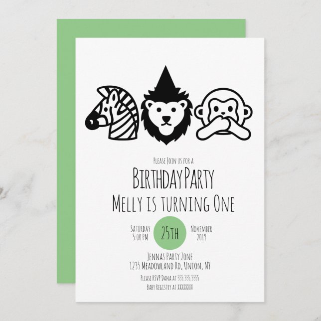 Invitación Fiesta de animales salvajes de la fiesta de cumple (Anverso / Reverso)