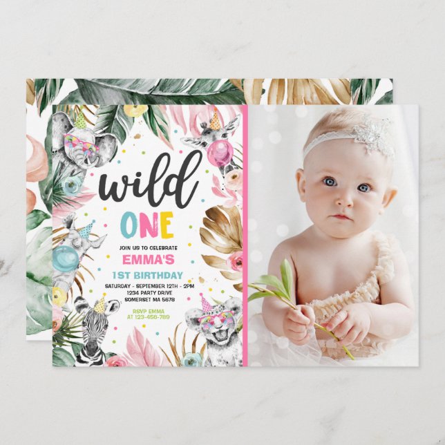 Invitación Fiesta de animales salvajes de la selva dorada de  (Anverso / Reverso)