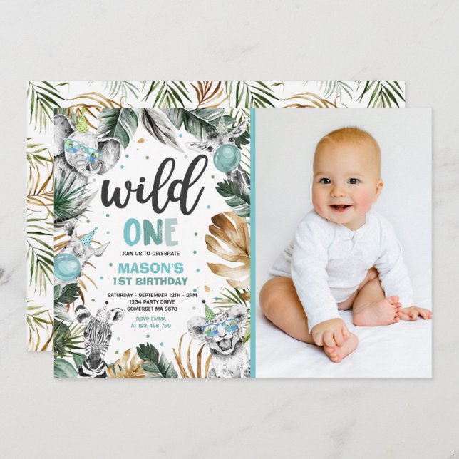 Invitación Fiesta de animales salvajes de la selva dorada de  (Anverso / Reverso)