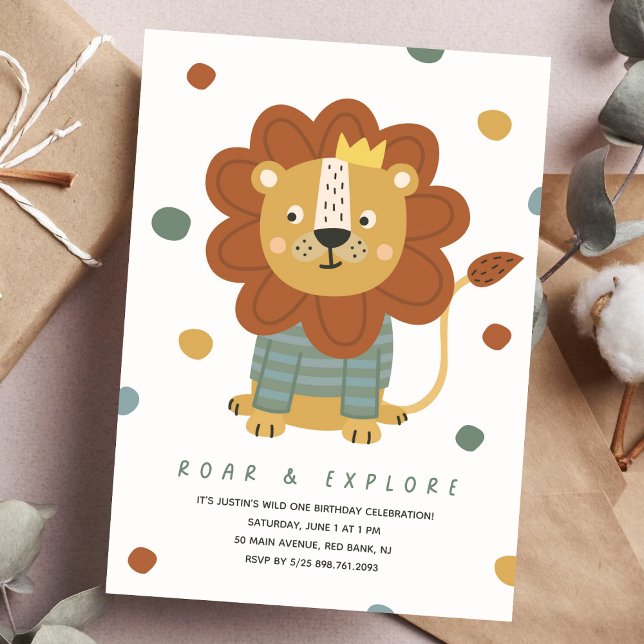 Invitación Fiesta de animales salvajes de un león lindo (Subido por el creador)