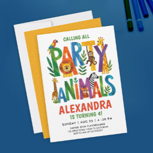 Invitación Fiesta de Animales Salvajes Safari Colorida para N