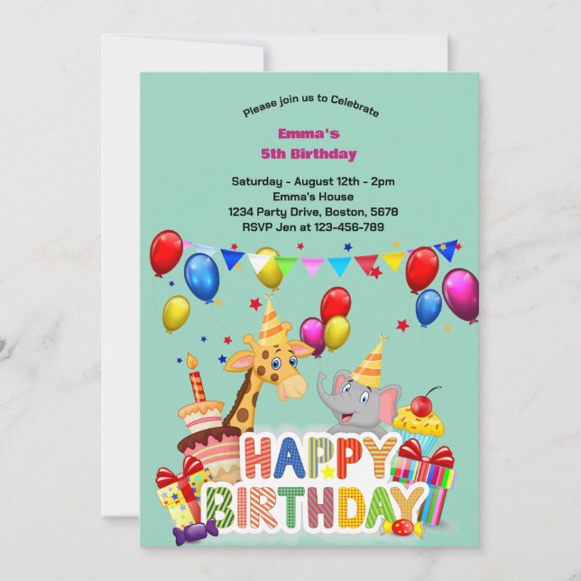 Invitación Fiesta de animales salvajes y bolas Niños Fiesta d (Anverso)