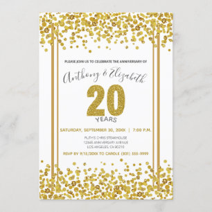 Invitación Fiesta de aniversario 20 Glitter estilo confeti do
