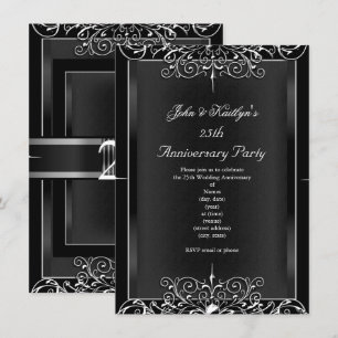 Invitación Fiesta de aniversario 25 Chalkboard Floral platead