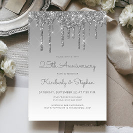 Invitación Fiesta de aniversario 25 Chic Glitter Drip Silver
