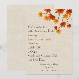 Invitación Fiesta de aniversario 25 en hojas de otoño 