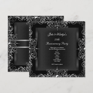 Invitación Fiesta de aniversario 25 pizarra floral plateada