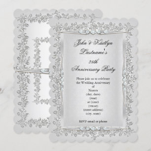 Invitación Fiesta de Aniversario 25 Rosado Damasco Plateado B