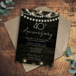 Invitación Fiesta de aniversario 40 Rusticas luces de madera