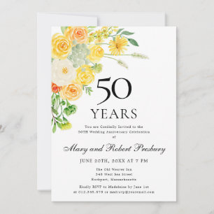 Invitación Fiesta de Aniversario 50 Amarillo Blanco Floral