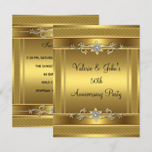 Invitación Fiesta de Aniversario 50 Diamante Dorado Joya