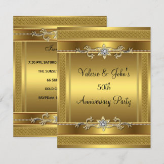 Invitación Fiesta de Aniversario 50 Diamante Dorado Joya