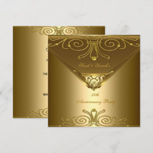 Invitación Fiesta de aniversario 50 elegante arte Deco oro 2