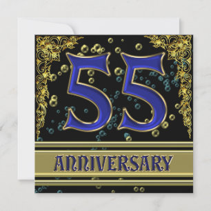 Invitación fiesta de aniversario 55 negro y dorado