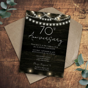Invitación Fiesta de aniversario 70 Rusticas Luces de Madera