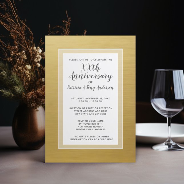 Invitación Fiesta de aniversario boda 50 Relieve metalizado d (Wedding Anniversary Invitation - Gold Border)