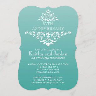 Invitación Fiesta de Aniversario con Florecimiento Azul Verde