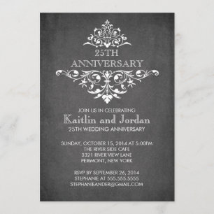 Invitación Fiesta de aniversario con florituras de pizarra mo