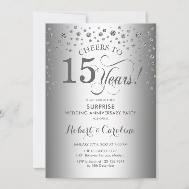 Invitación Fiesta de aniversario de 15 años de Silver Diamond (Anverso)