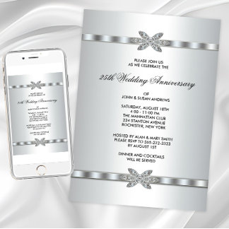 Invitación Fiesta de aniversario de 25 años Silver Diamonds