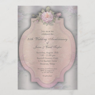 Invitación Fiesta de aniversario de 25 años Vintage Rose Silv