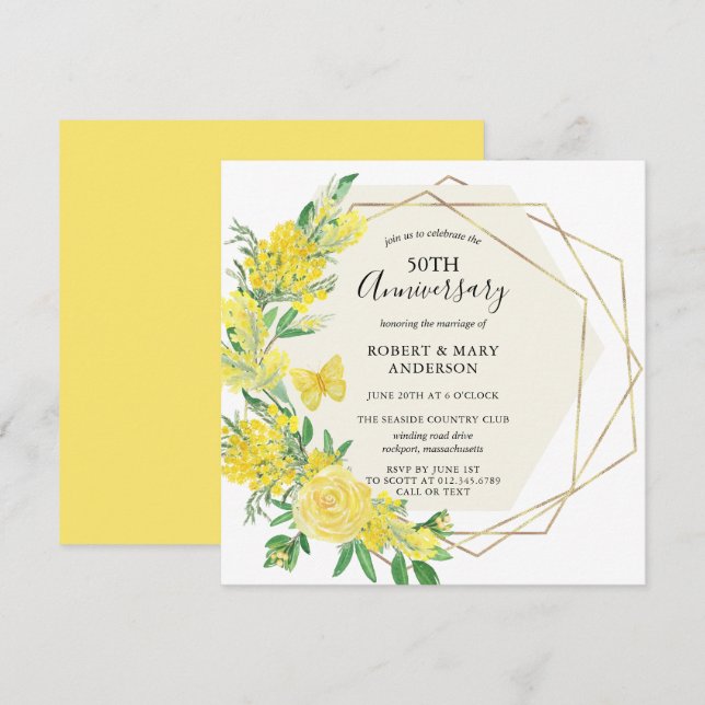 Invitación Fiesta de aniversario de 50 años de Flor de Rosa A (Anverso / Reverso)