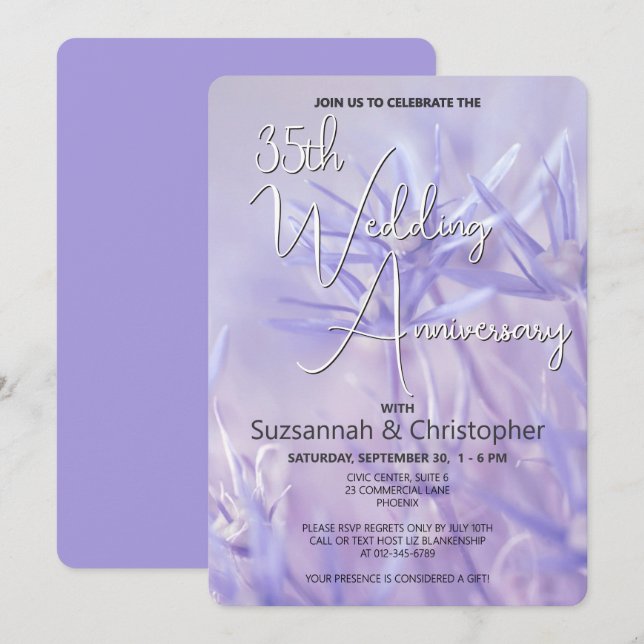 Invitación Fiesta de aniversario de boda con flores violetas  (Anverso / Reverso)