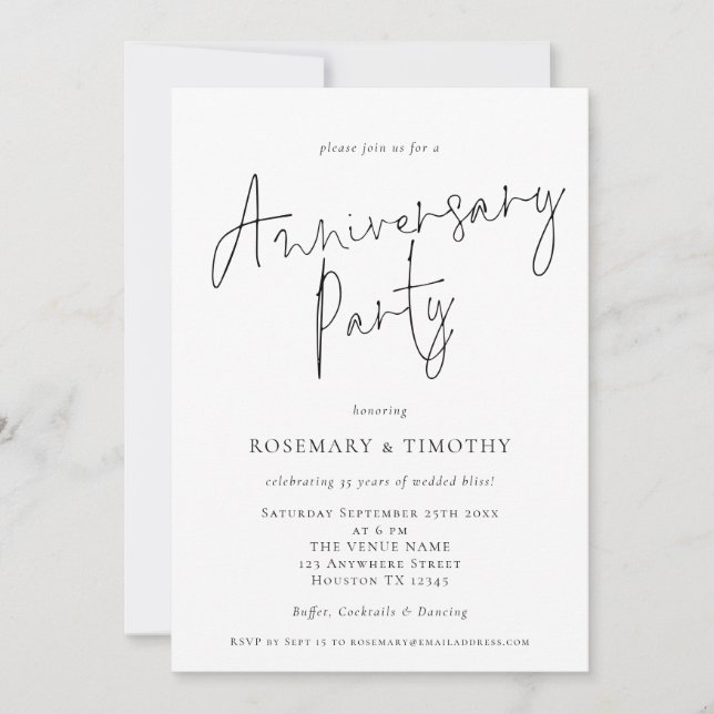 Invitación Fiesta de aniversario de boda con guion minimalist (Anverso)