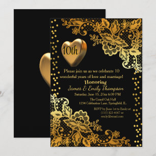 Invitación Fiesta de aniversario de Boda de oro y negro hito