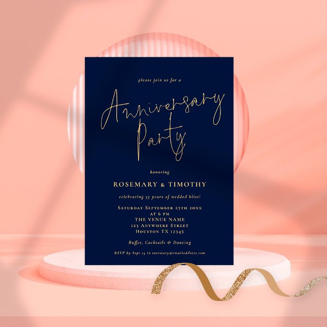 Invitación Fiesta de aniversario de boda elegante con guión a (Subido por el creador)
