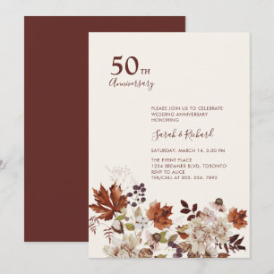 Invitación Fiesta de aniversario de boda floral de otoño rúst