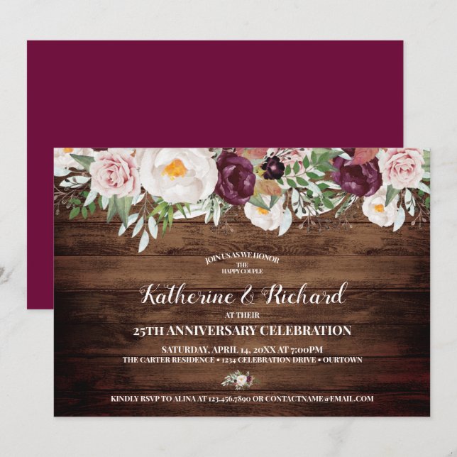 Invitación Fiesta de aniversario de Boda floral de país ruso (Anverso / Reverso)
