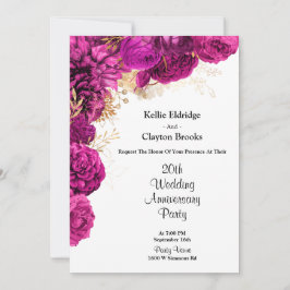 Invitación Fiesta de aniversario de boda floral rosa y dorado