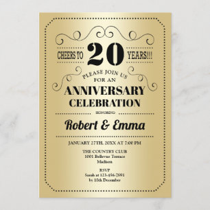Invitación Fiesta de aniversario de bodas 20 - Oro Negro