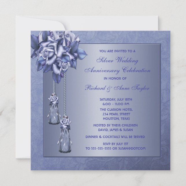 Invitación Fiesta de aniversario de bodas de 25 años de Rosa  (Anverso)