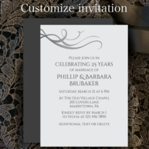 Invitación Fiesta de aniversario de bodas de 25 años simple y