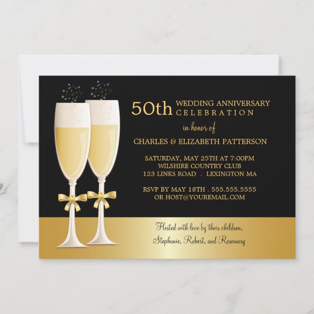 Invitación Fiesta de aniversario de bodas de 50 años con cham (Anverso)