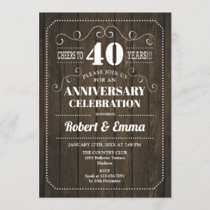 Invitación Fiesta de aniversario de bodas de madera rústica d