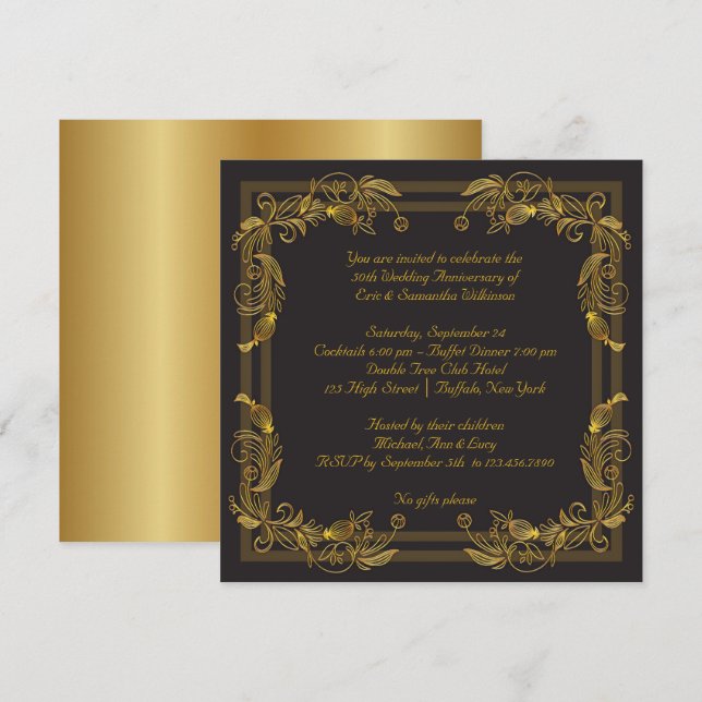 Invitación Fiesta de aniversario de bodas de oro 50 (Anverso / Reverso)