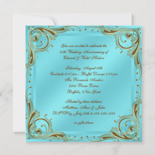 Invitación Fiesta de aniversario de bodas de oro azul turques