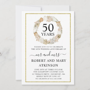 Invitación Fiesta de aniversario de bodas de oro Boho playa m