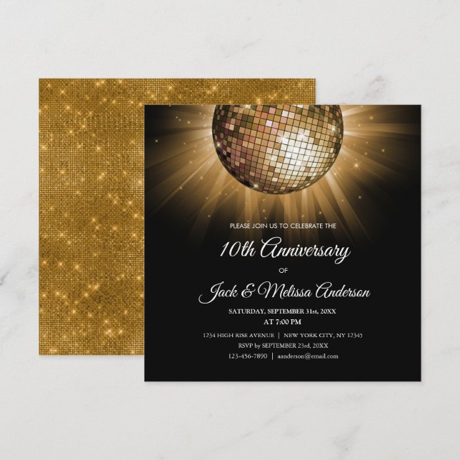 Invitación Fiesta de aniversario de bodas de oro Bola de disc (Anverso / Reverso)