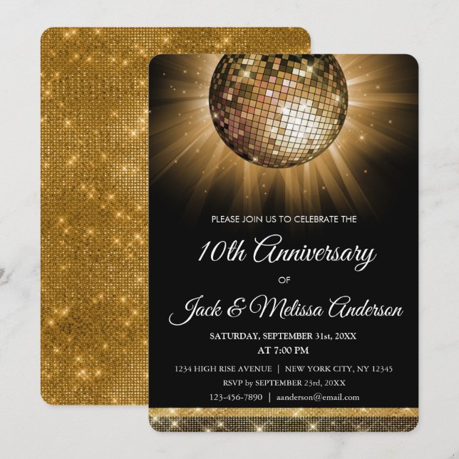 Invitación Fiesta de aniversario de bodas de oro Bola de disc (Anverso / Reverso)