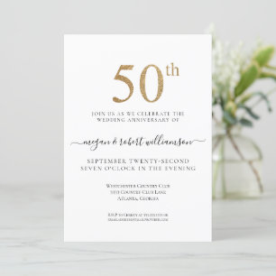 Invitación Fiesta de aniversario de bodas de oro con brillo d