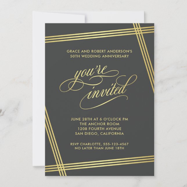 Invitación Fiesta de aniversario de bodas de oro con eleganci (Anverso)