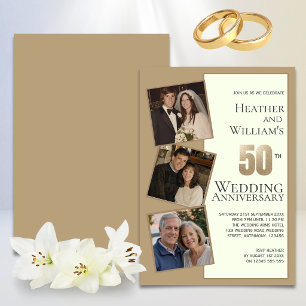 Invitación Fiesta de aniversario de bodas de oro con tres fot