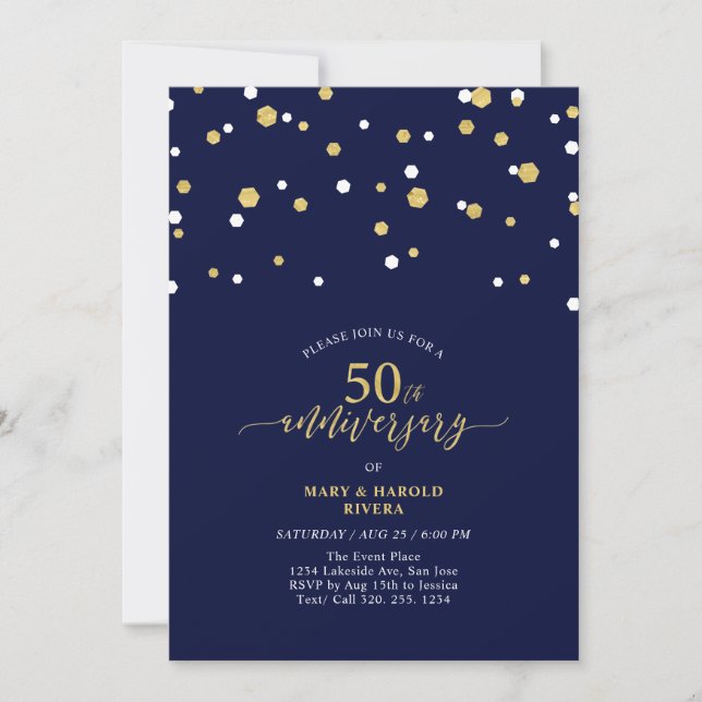 Invitación Fiesta de aniversario de bodas de oro moderna en a (Anverso)