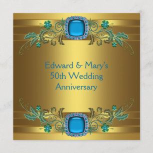 Invitación Fiesta de aniversario de bodas de oro Teal Blue Go